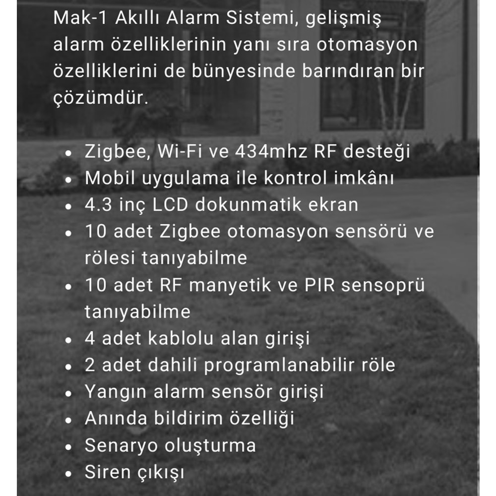 DELSA MAK-1 WİFİ-ZIGBEE-RF-KURU KONTAK GİRİŞ AKILLI ALARM VE OTOMASYON EKRANI