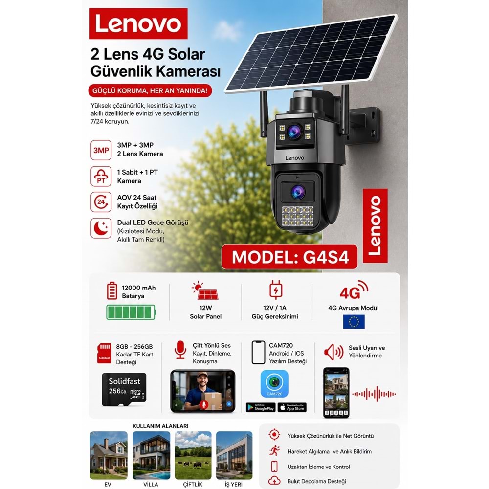 LENOVO G4S4 2 LENSLİ 4G AOV SOLAR KAMERA