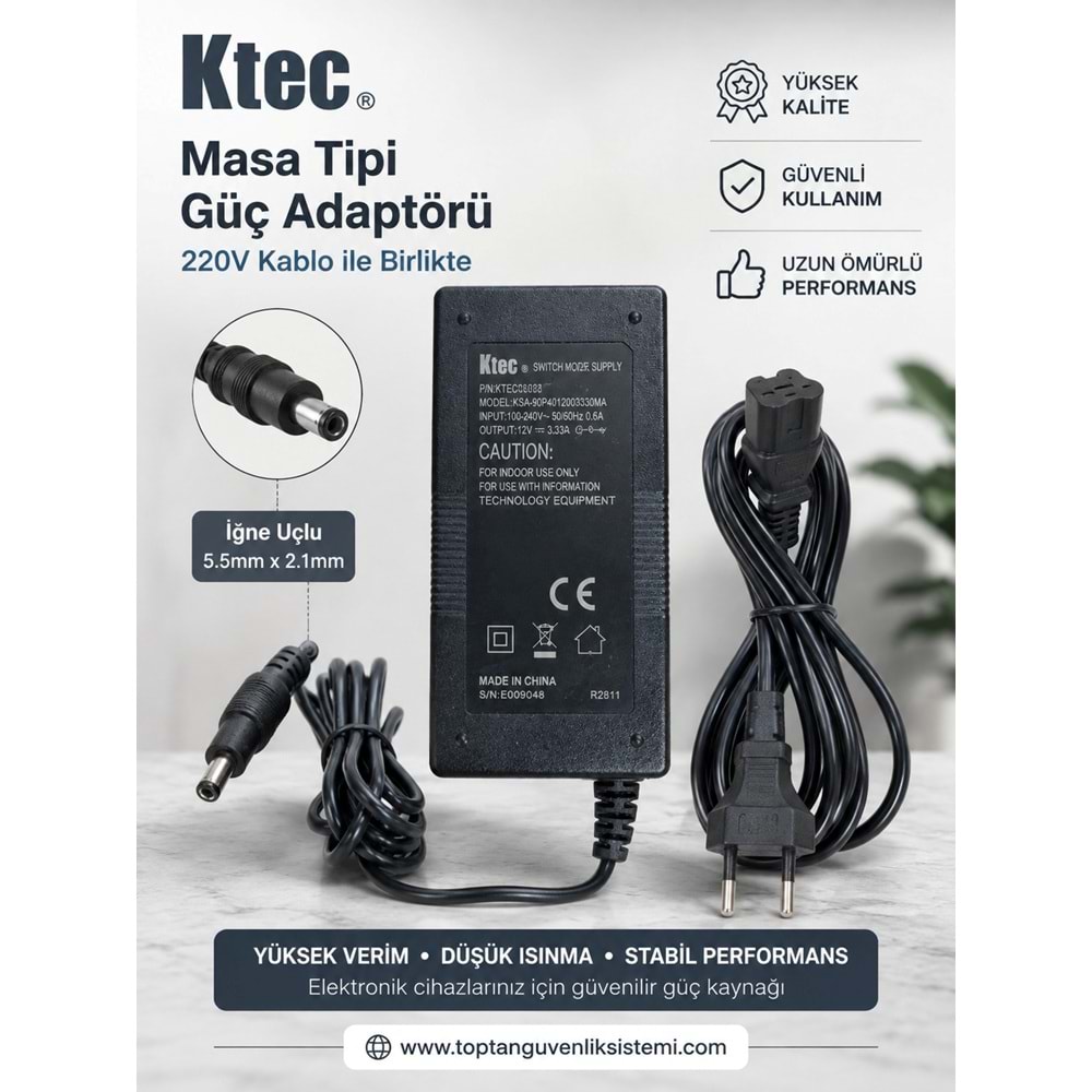 KTEC 12 V - 3,33 AMPER MASA TİPİ