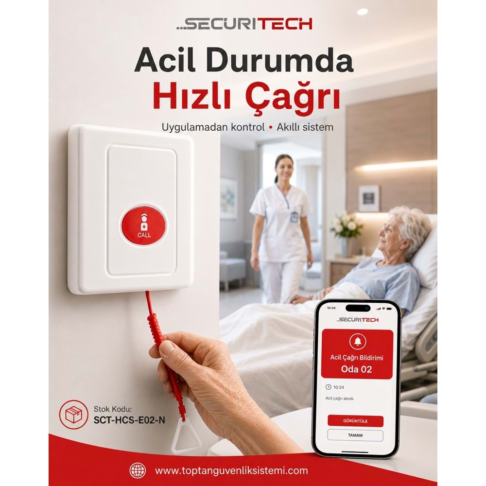 SECURITECH KABLOSUZ İPLİ HEMŞİRE ACİL ÇAĞRI BUTONU E-02N