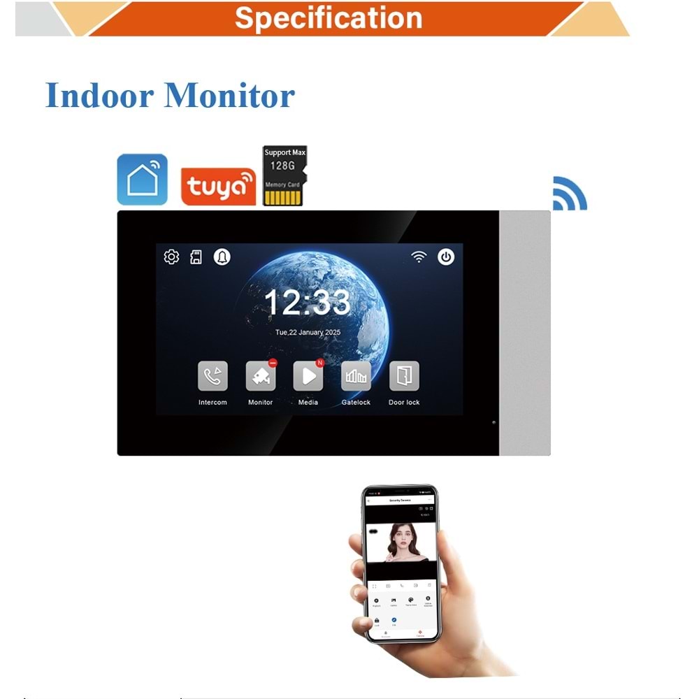 SECURITECH 2 TEL TUYA-SMART LİFE 7 INCH AKILLI İNTERKOM SETİ FAHRDS71+FHV1-2W