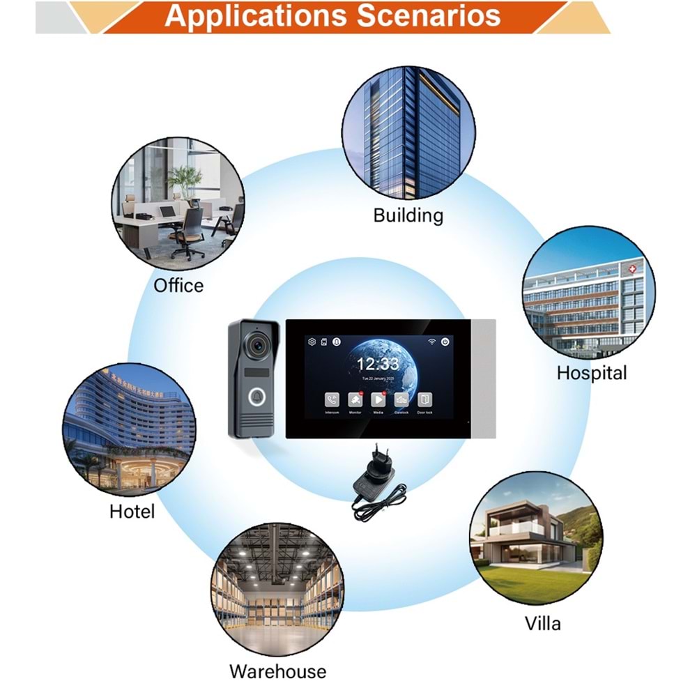 SECURITECH 2 TEL TUYA-SMART LİFE 7 INCH AKILLI İNTERKOM SETİ FAHRDS71+FHV1-2W