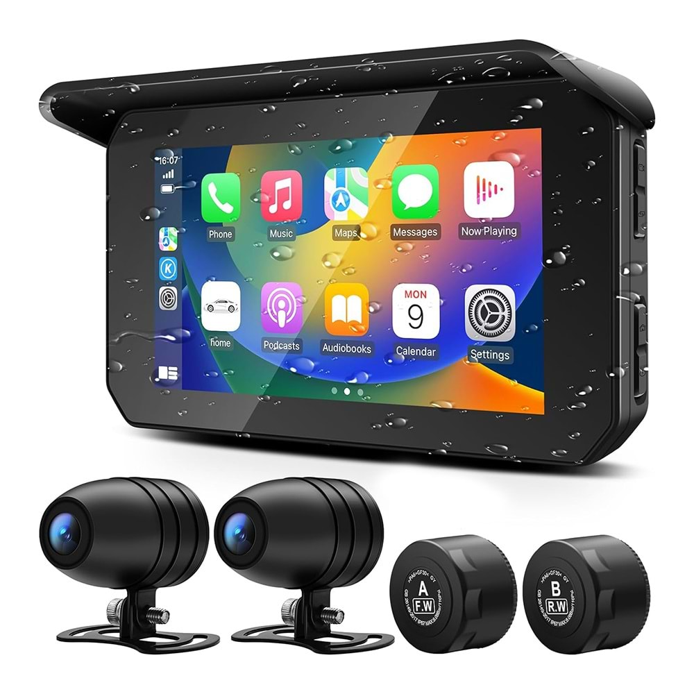 SECURITECH T65C MOTORSİKLET CAR PLAY/ANDROID OTO 5 INCH KAMERA LASTİK BAS. SET