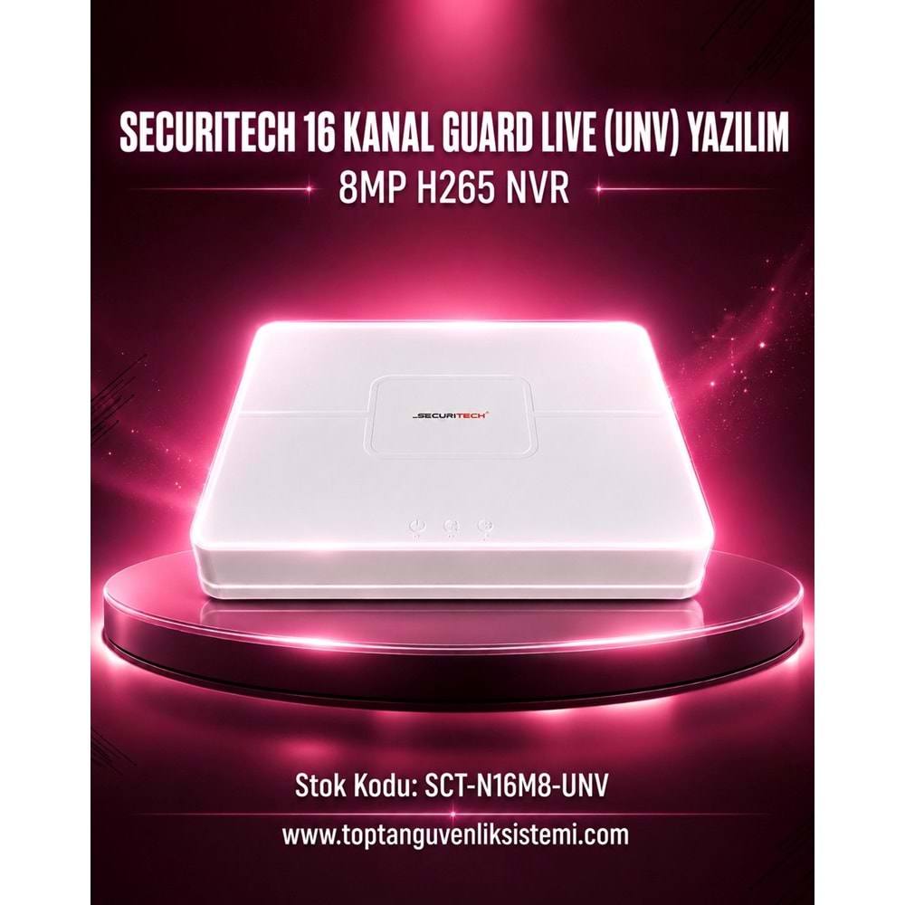 SECURITECH 16 KANAL GUARD LIVE (UNV) YAZILIM 8MP H265 NVR