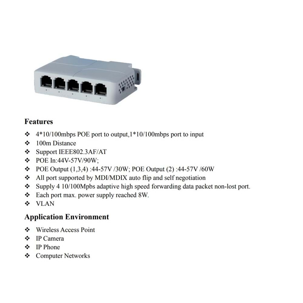 SECURITECH 1 GİRİŞ 4 ÇIKIŞ RAY TİPİ P.KASA POE EXTENDER at14f-a(A52)