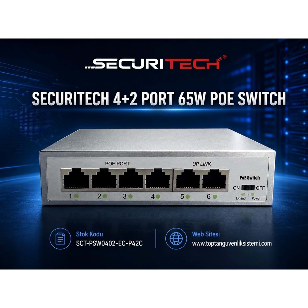 SECURITECH 4+2 PORT 65W POE SWITCH