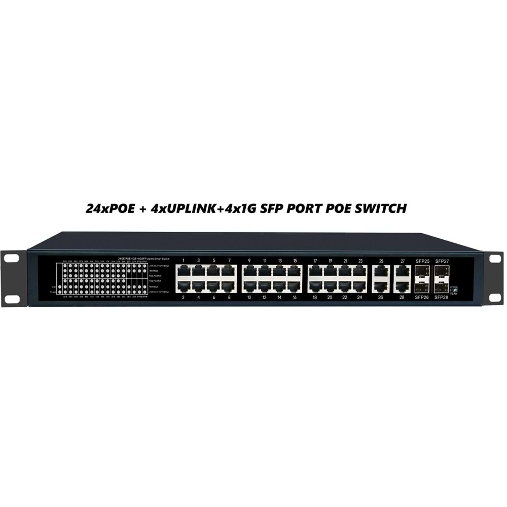 SECURITECH 24xPOE+4UPLINK+41G SFP PORT YÖNETİLEMEZ MERKEZ SWITCH 350W