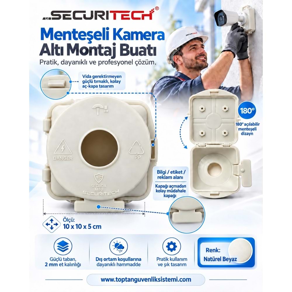 SECBOX MINI PRO MENTEŞELİ VİDASIZ ÜST KAPAK KAM.MONTAJ.BUATI NATUREL RENK