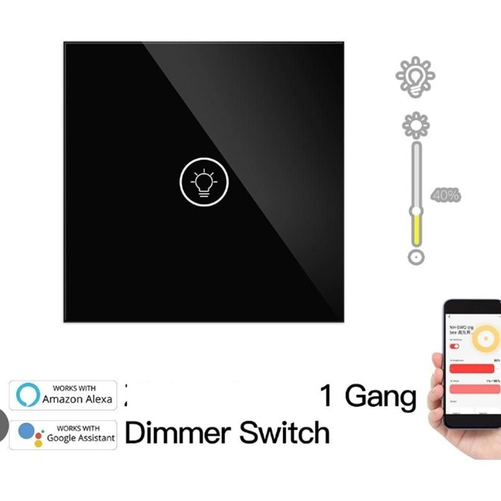 SECURITECH 1 ÇIKIŞ TEK TUŞ DOKUNMATİK WİFİ DİMMER SWITCH (SİYAH)(E3)