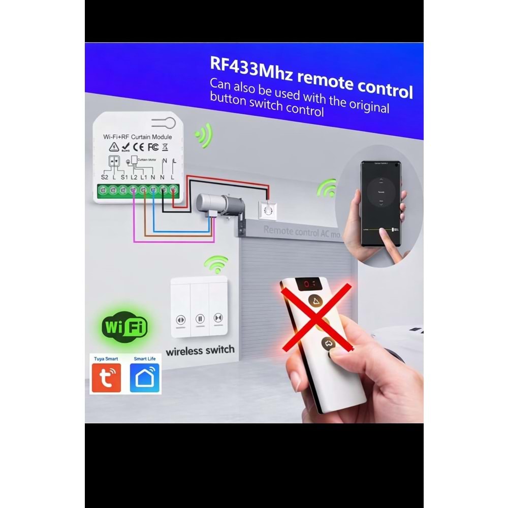 SECURITECH Wİ-Fİ +433MHZ BUAT İÇİ TUYA-SMART-LİFE PERDE PANJUR MODÜLÜ MS-108WR(E45)