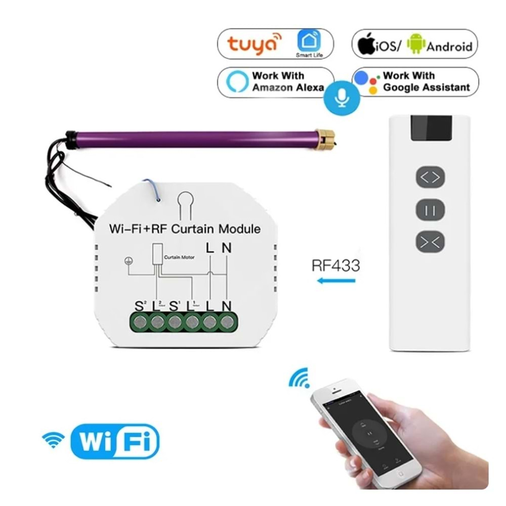 SECURITECH Wİ-Fİ +433MHZ BUAT İÇİ TUYA-SMART-LİFE PERDE PANJUR MODÜLÜ MS-108WR(E4)