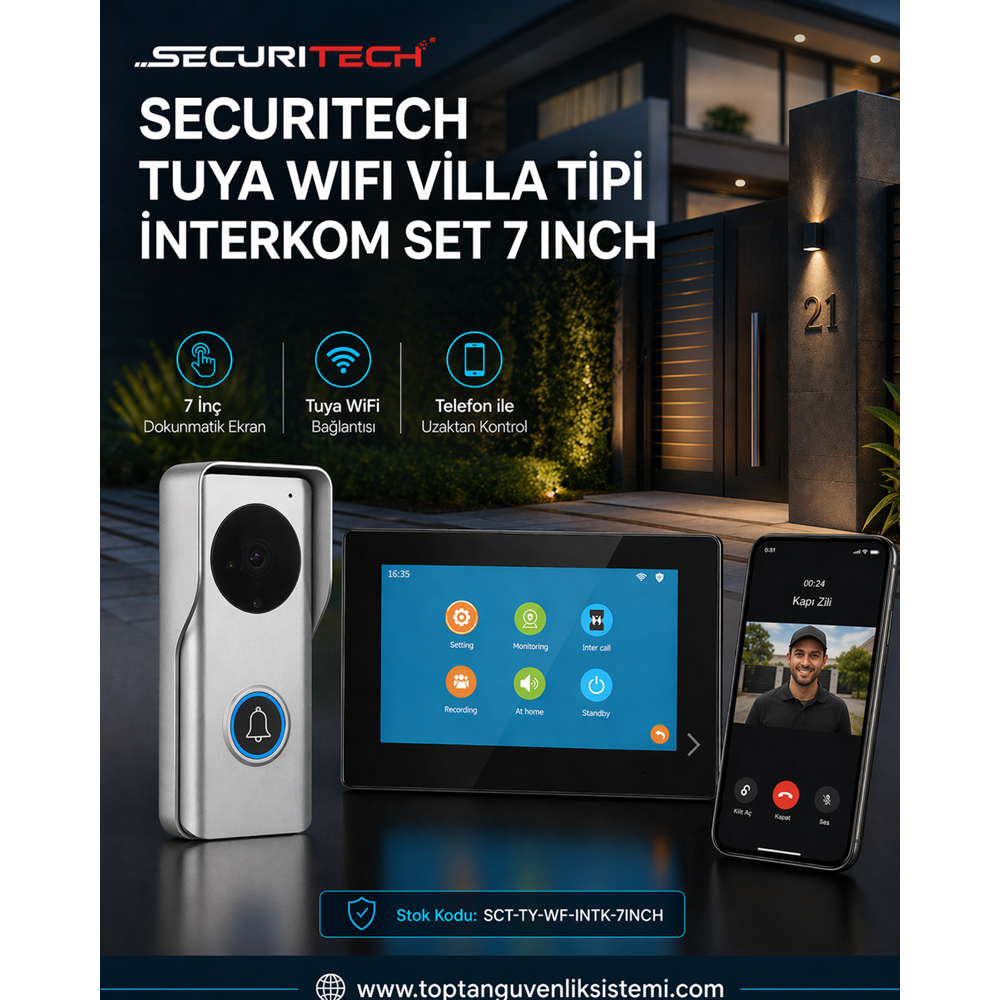 SECURITECH TUYA WIFI VİLLA TİPİ İNTERKOM SET 7 INCH(A46)