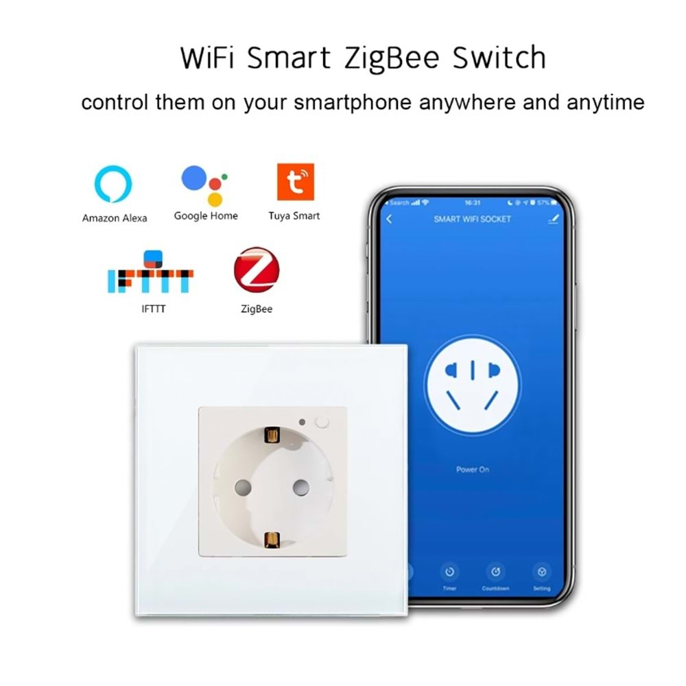 SECURITECH ZIGBEE SIVA ALTI PRİZ BEYAZ 16A PM