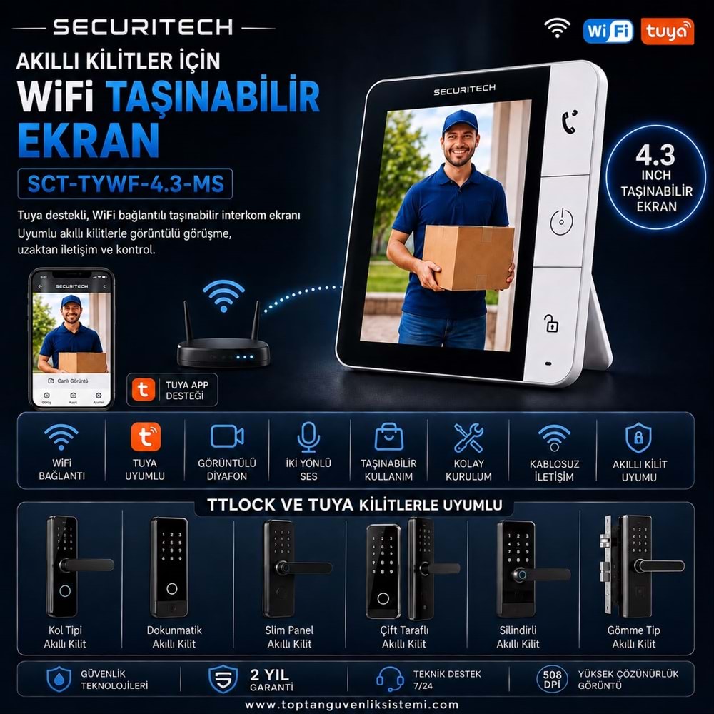 SECURITECH 4.3INCH TAŞINABİLİR AKILLI KİLİT İNTERKOM EKRANI