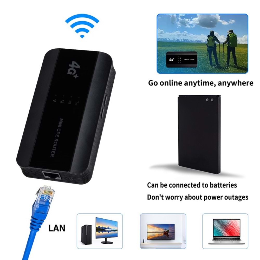 SOLIDFAST WİFİ 6 1 ETH. ÇIKIŞ 4G TAŞINABİLİR 3000MAH PİLLİ 150M 2.4G-EU-BAND WİFİ MODEM(A48)