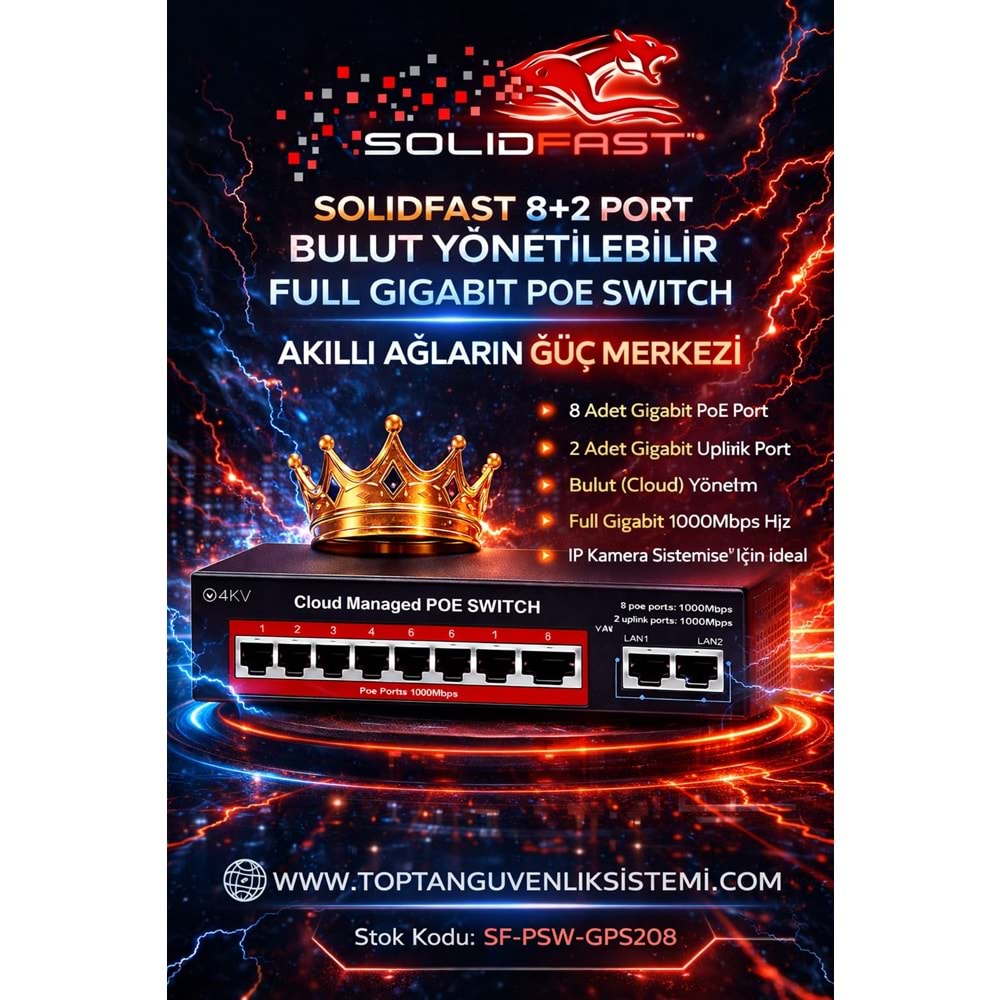SOLIDFAST 8+2 PORT BULUT YÖNETİLEBİLİR FULL GİGABİT POE SWİTCH