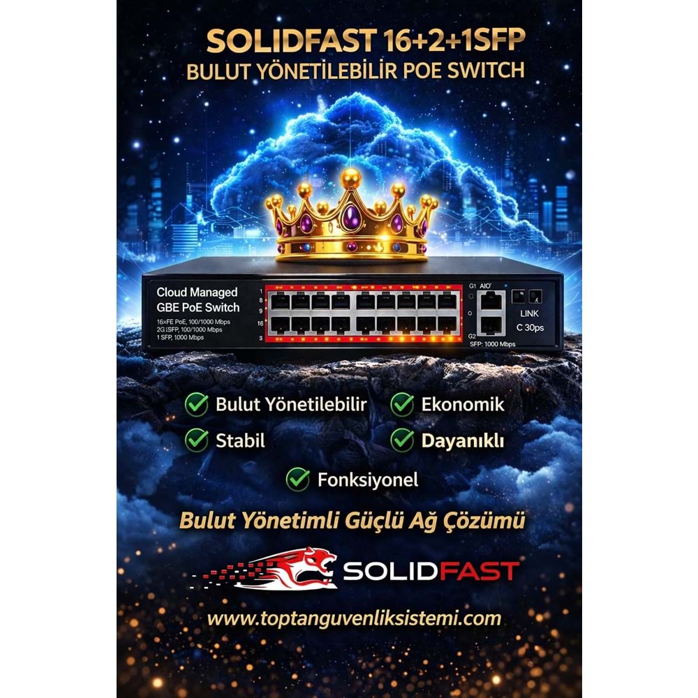 SOLIDFAST 16+2+1SFP PORT 240W BULUT YÖNETİLEBİLİR GİGABİT POE SWİTCH