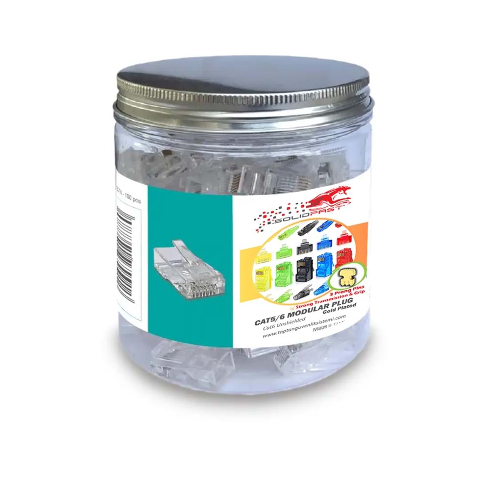 SOLIDFAST ALTIN K. RJ45 CAT6/CAT5 MODÜLER PLUG ŞEFFAF 100 LÜ KUTU(A4)