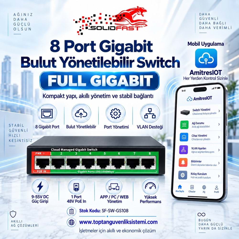 SOLIDFAST 8 PORT GIGABIT BULUT YÖNETİLEBİLİR SWİTCH