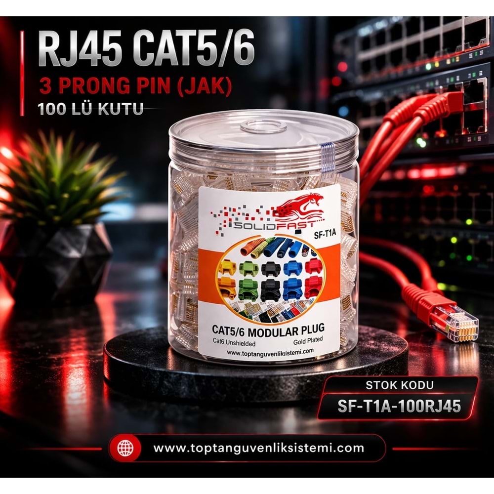 SOLIDFAST SF-T1A ALTIN. KAPL. RJ45 CAT5/6 PLUG 3 PRONG PIN (JAK) 100 LÜ KUTU