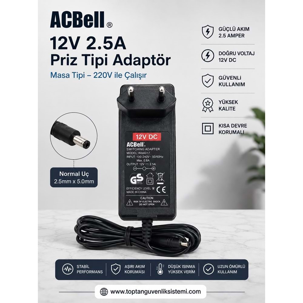ACBEL 12V-2,5 AMPER PİRİZ TİPİ