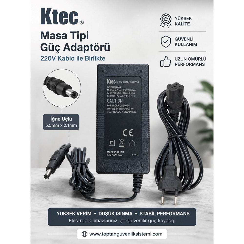 KTEC 12 V - 3,33 AMPER MASA TİPİ