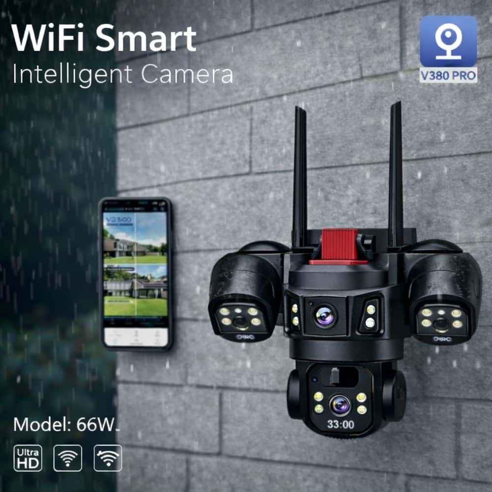 X5Tech RX-66W Wifi 3 Lensli 12 Volt 2A Kablosuz Güvenlik Kamerası