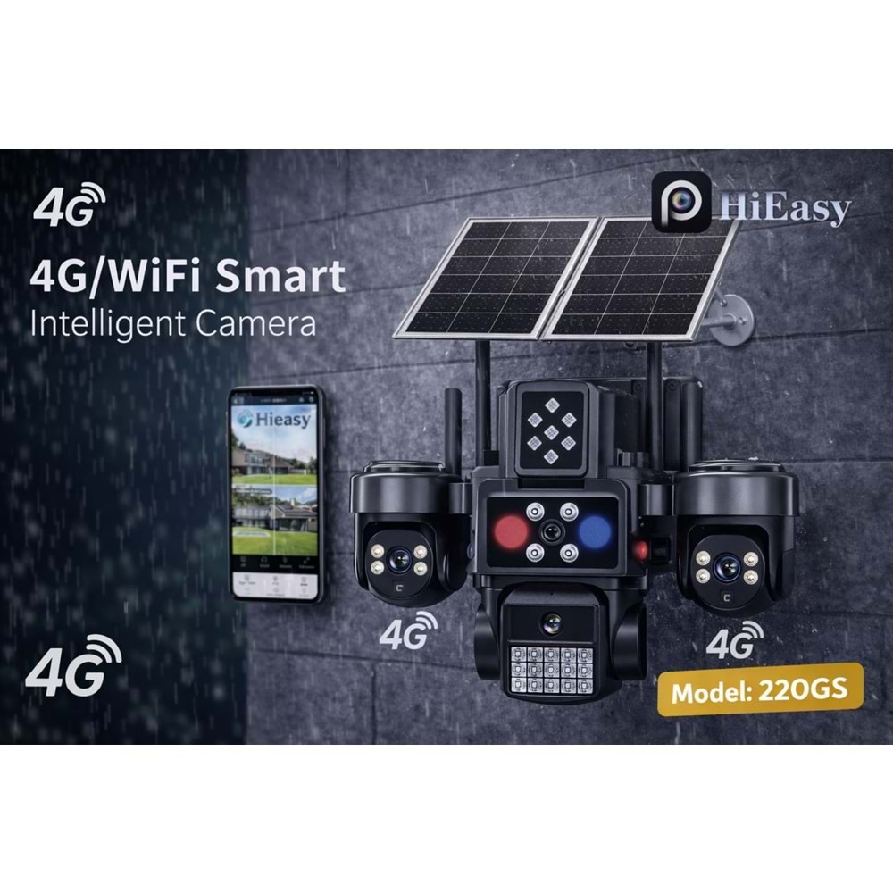 X5Tech RX220GS 4G Solar 4 Lensli Sim Kartlı (E-Sim) Güvenlik Kamerası