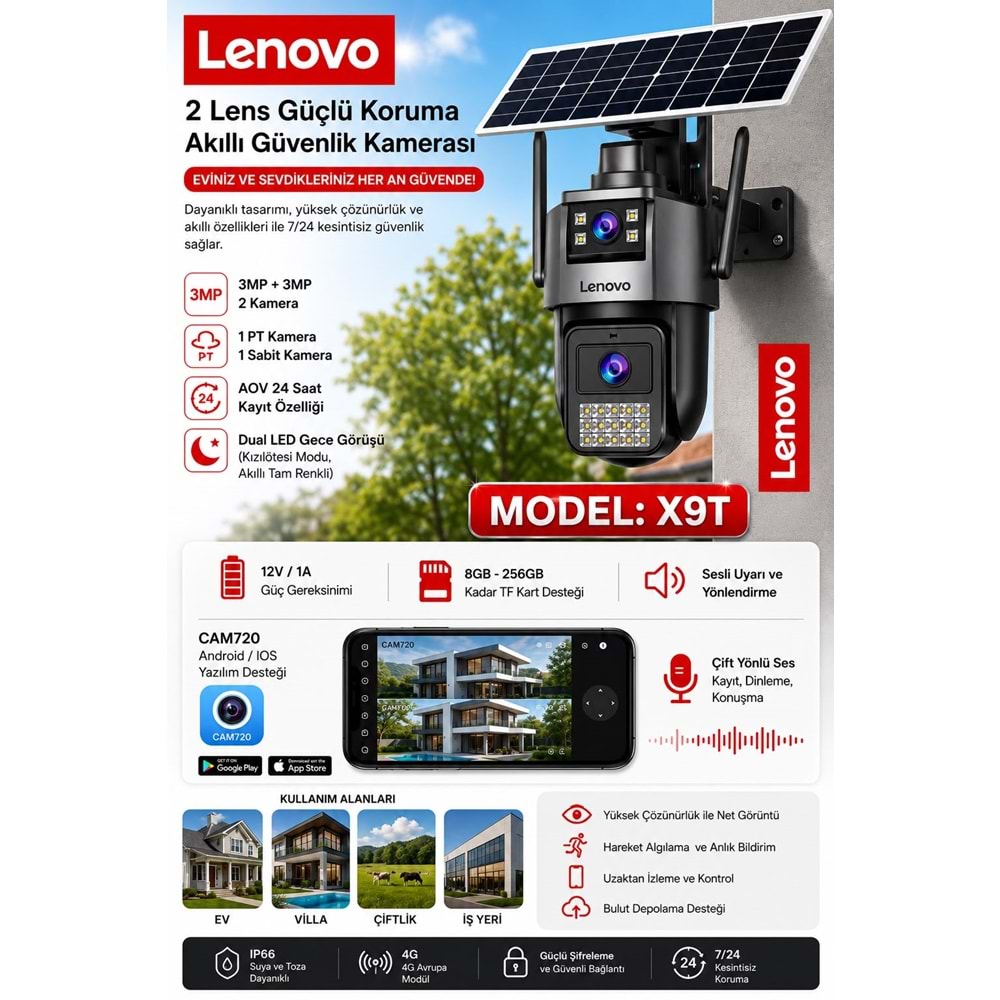 LENOVO X9T 2 LENSLİ AOV WİFİ KAMERA
