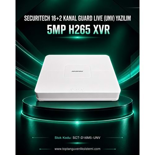 SECURITECH 16+2 KANAL GUARD LIVE (UNV) YAZILIM 5MP H265 XVR