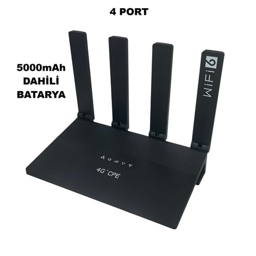 SOLIDFAST 4G 4PORT WİFİ6 5000mAh DAHİLİ BATARYALI MODEM EU BAND 4GR800