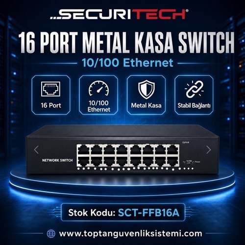 SECURITECH 16 PORT METAL KASA 10/100 ETHERNET SWITCH SCT-FFB16A (E22)