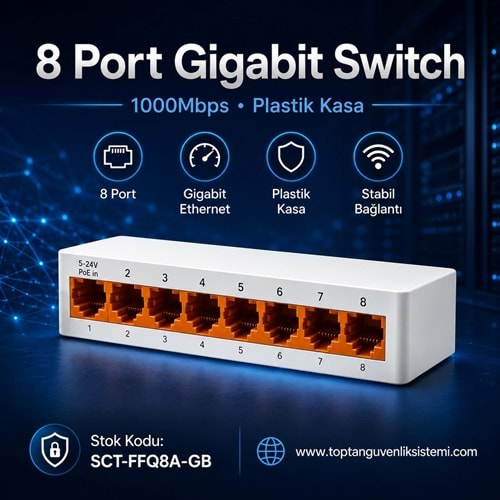 SECURITECH SCT-FFQ8A 8 PORT P.KASA 1000MBPS GİGABİT ETHERNET SWITCH (E16)(A53)(A54)