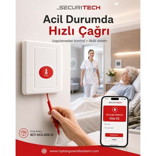 SECURITECH KABLOSUZ İPLİ HEMŞİRE ACİL ÇAĞRI BUTONU E-02N