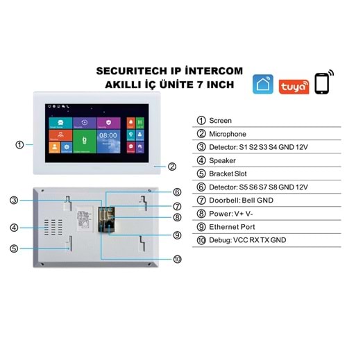 SECURITECH BEYAZ IP AKILLI İNTERKOM İÇ ÜNİTE 7 İNCH TUYA-SMART LİFE (APARTMAN)