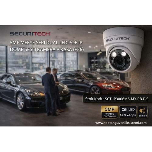 SECURITECH 5MP MEEYE SERI DUAL LED POE IP DOME SESLİ KAMERA P.KASA (E26)