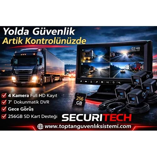 SECURITECH MODEL T30-BSD-F10-1080P 4 KAMERA DOKUNMATIK 7 INCH EKRAN DVR ARAÇ KAMERASI SETİ 256G DEST.