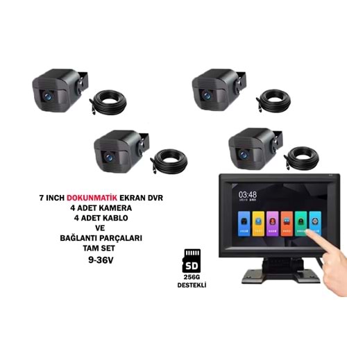 SECURITECH 4 KAMERA DOKUNMATIK 7 INCH EKRAN DVR ARAÇ KAMERASI SETİ 256G DEST.
