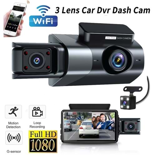 SECURITECH 128G DEST. 3LÜ WİFİ ÖZELLİKLİ ARAÇ KAMERASI (1080P+480P+480)