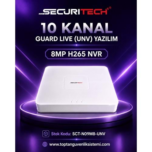 SECURITECH 10 KANAL GUARD LIVE (UNV) YAZILIM 8MP H265 NVR
