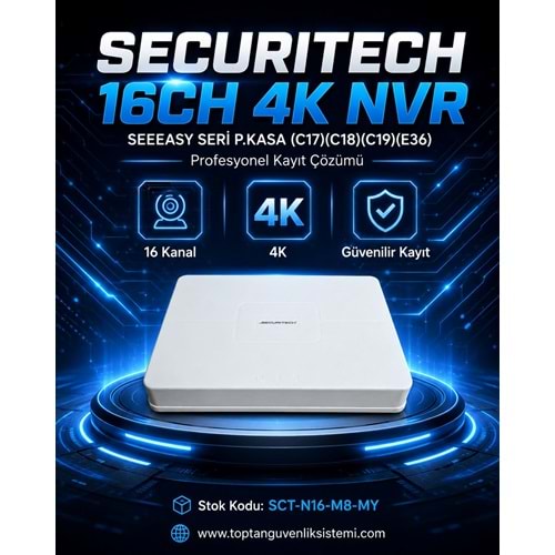 SECURITECH 16CH LINKEASY SERI 4K NVR P.KASA (C17)(C18)(C19)(E36)