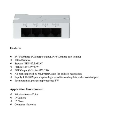 SECURITECH 1 GİRİŞ 3 ÇIKIŞ RAY TİPİ P.KASA POE EXTENDER (A52)(A52)