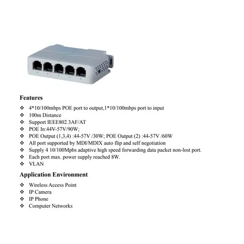 SECURITECH 1 GİRİŞ 4 ÇIKIŞ RAY TİPİ P.KASA POE EXTENDER at14f-a(A52)