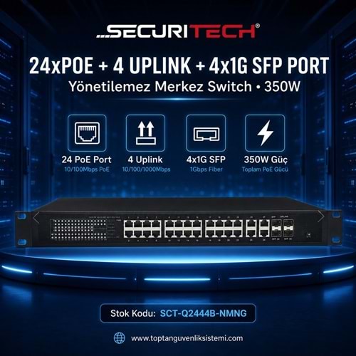 SECURITECH 24xPOE+4UPLINK+41G SFP PORT YÖNETİLEMEZ MERKEZ SWITCH 350W(E7)