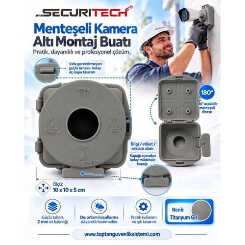 SECBOX MINI PRO MENTEŞELİ VİDASIZ ÜST KAPAK KAM.MONTAJ.BUATI GRİ RENK