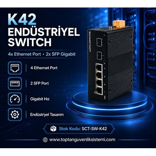 SOLIDFAST K42 4XETH PORT + 2SFP GIGABIT ENDÜSTRİYEL SWITCH(E30)