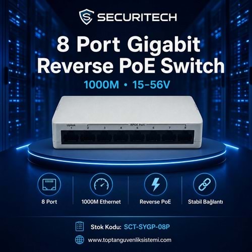 SECURITECH 8 PORT 1000M 15-56V REVERSE POE SWITCH SYGP-08P (E25)(A51)