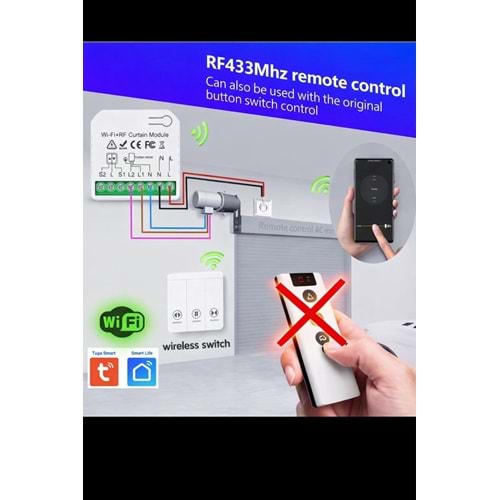 SECURITECH Wİ-Fİ +433MHZ BUAT İÇİ TUYA-SMART-LİFE PERDE PANJUR MODÜLÜ MS-108WR(E45)