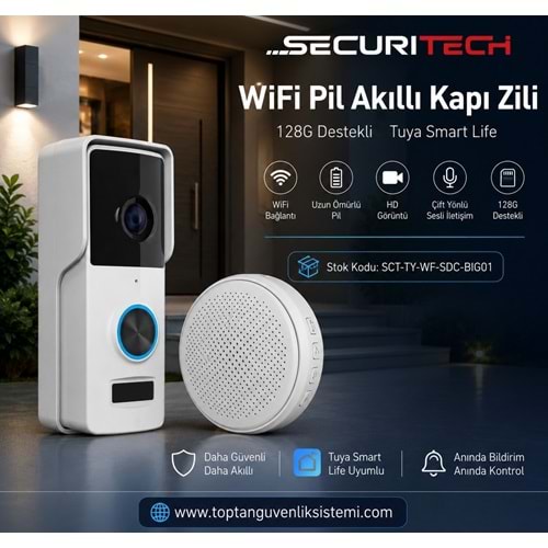 SECURITECH WİFİ PİL AKILLI KAPI ZİLİ (İNTERKOM) 128G DESTEKLİ TUYA-SMART-LİFE