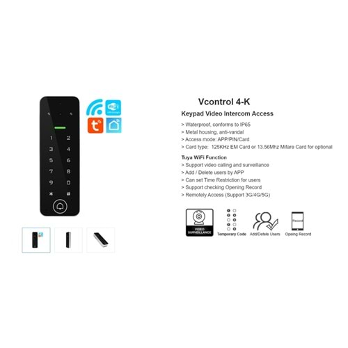 SECURITECH KAMERALI VCONTROL 4-K OUTDOOR WIFI TUYA SMART LIFE ACCESS CONTROL KEYPAD